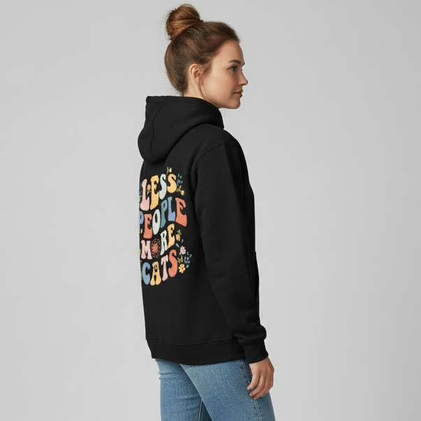 Less People More Cats Hoodie BackPrint