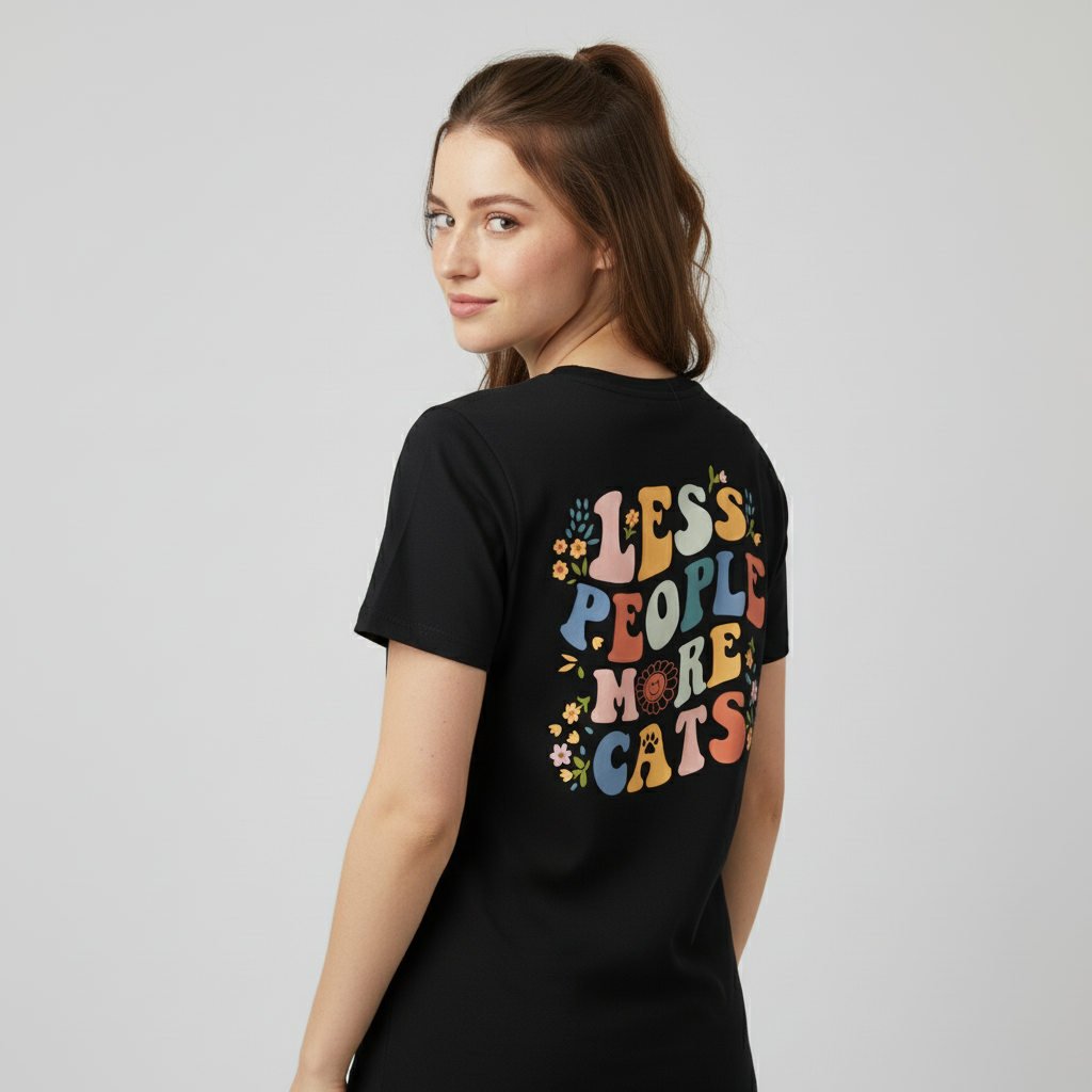 Less People More Cats T-Shirt BackPrint