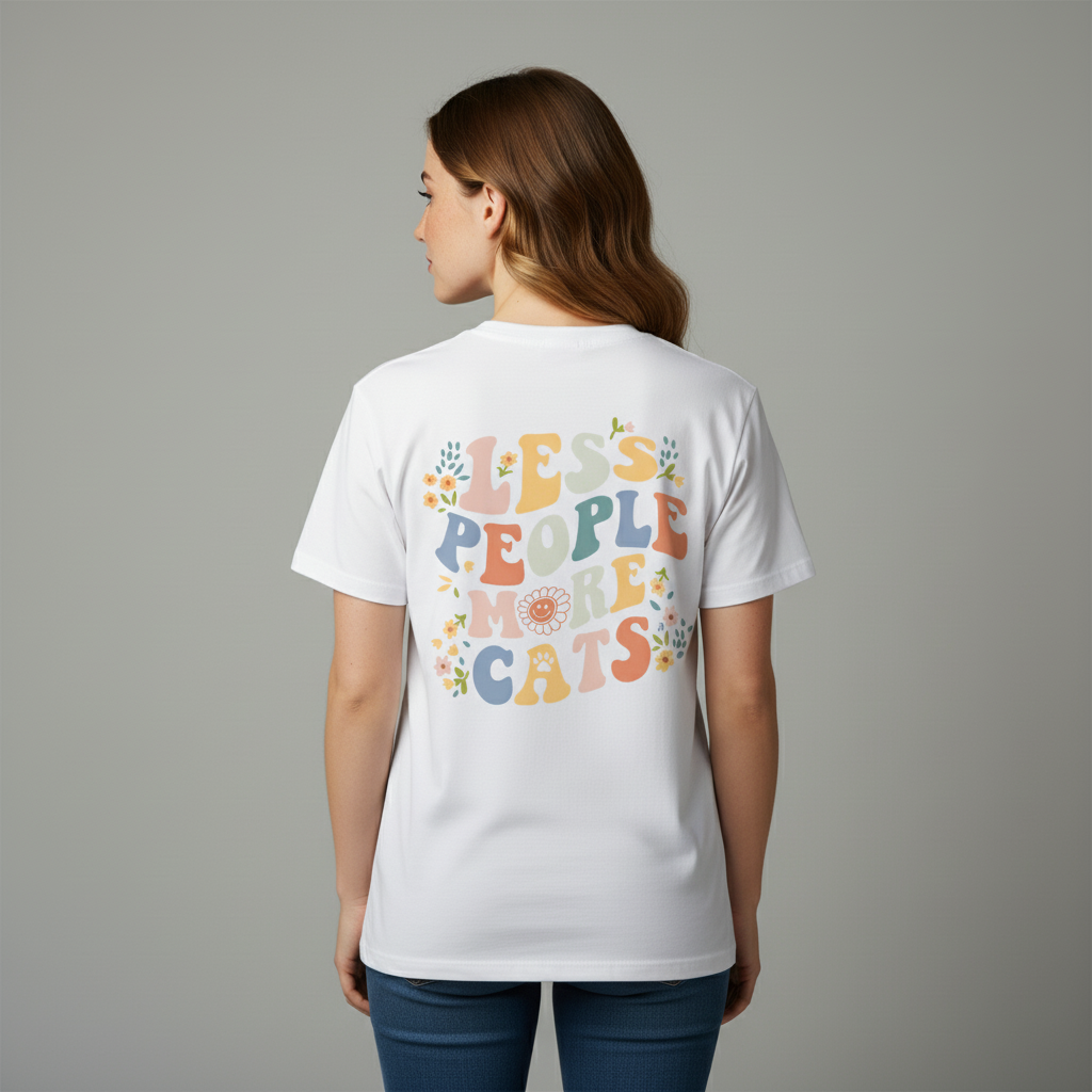 Less People More Cats T-Shirt BackPrint